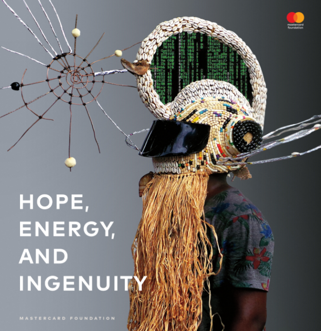 Hope, Energy an Ingenuity art book, cover art by Hilaire Kuyangiko Balu, titled Helmet, Nganganaut Tem, Phase 1