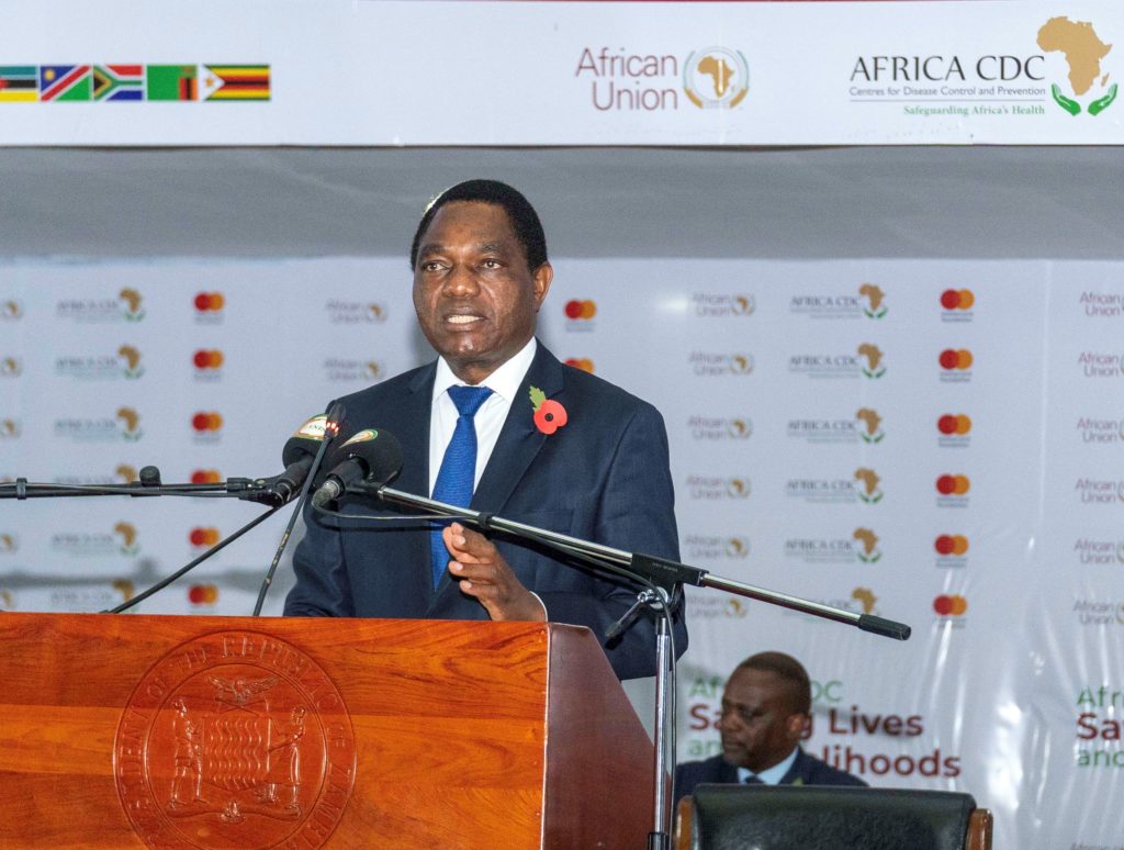 Mr. Hakainde Hichilema, President of the Republic of Zambia, speaking at Saving Lives and Livelihoods Implementation Launch in Zambia